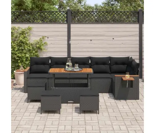 Sodo Sofų Rinkinys Su Pagalve 12 Pcs Juoda Poliratanas