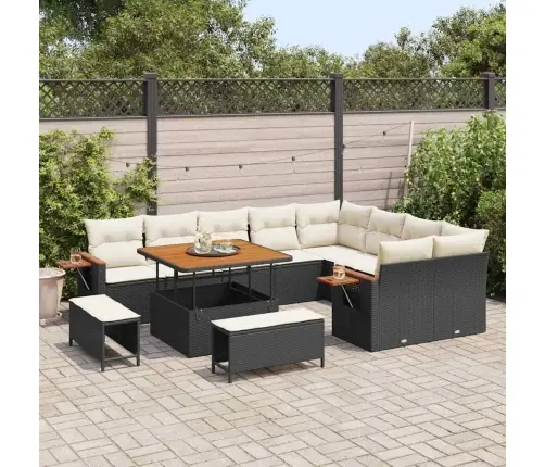 12 Daļu Dārza Dīvānu Komplekts Ar Spilveniem - Melnais Poli Ratan Akācija Vidaxl