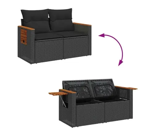 Sodo Sofų Rinkinys Su Pagalve 13 Pcs Juoda Poliratanas