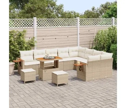 12 Daļu Dārza Dīvānu Komplekts Ar Spilveniem Bēšs Poli Rotangpalma Akācija Vidaxl