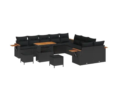 13 Daļu Dārza Dīvānu Komplekts Ar Spilveniem Melnā Polietilēna Rotangpalmas Akācija Vidaxl