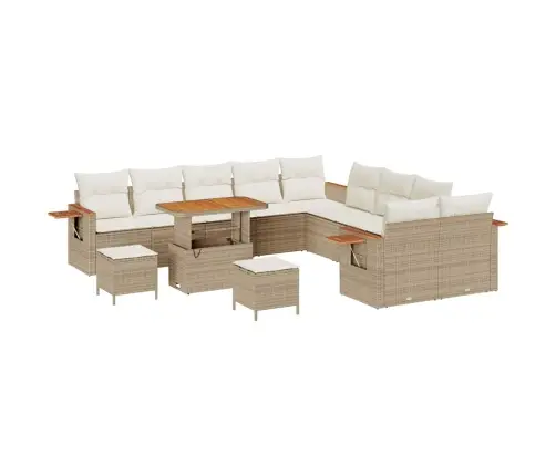 13 Daļu Dārza Dīvānu Komplekts Ar Spilveniem Bēšs Poli Ratanā Vidaxl