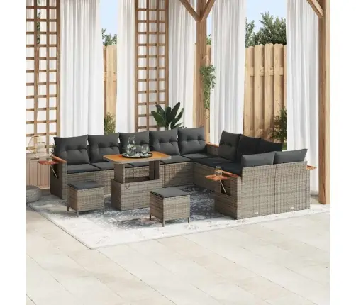 13 Gab. Dārza Dīvānu Komplekts Ar Spilveniem Pelēks Poliratanes Akācija Vidaxl