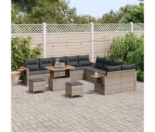 13 Gab. Dārza Dīvānu Komplekts Ar Spilveniem Pelēks Poliratanes Akācija Vidaxl