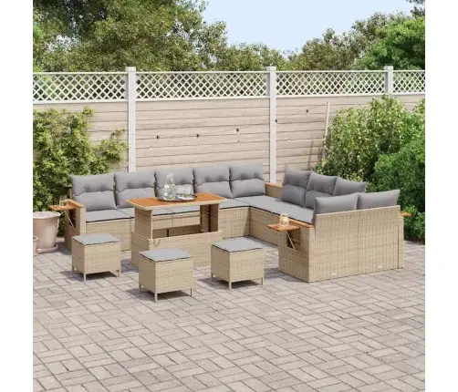 14 Daļu Dārza Dīvānu Komplekts Ar Spilveniem Bēšā Poliratanā Akācija Vidaxl 14 Daļu Dārza Dīvānu Komplekts Ar Spilveniem Bēšā Poliratanā Akācija Vidaxl