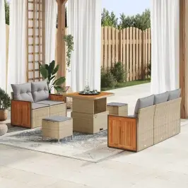 Sodo Sofų Rinkinys Su Pagalve 8 Pcs Smėlio Poli Ratanas