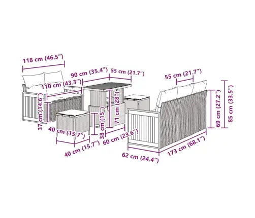 Aia Diivanikomplekt Padjaga 8 Pcs Must Polürooster
