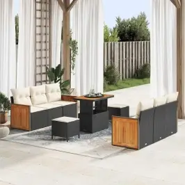 Dārza Dīvānu Komplekts 9 Pcs Melns Un Krēmkrāsa 90 X 55 X 71 Cm Vidaxl