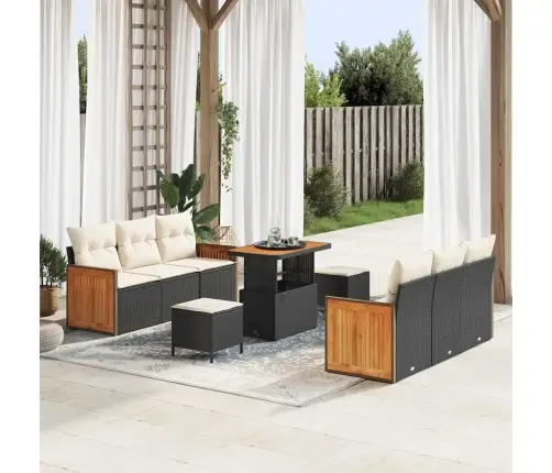Sodo Sofų Rinkinys 9 Pcs Juoda Ir Kreminė 90 X 55 X 71 Cm