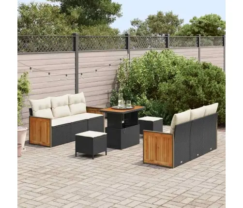 Sodo Sofų Rinkinys 9 Pcs Juoda Ir Kreminė 90 X 55 X 71 Cm