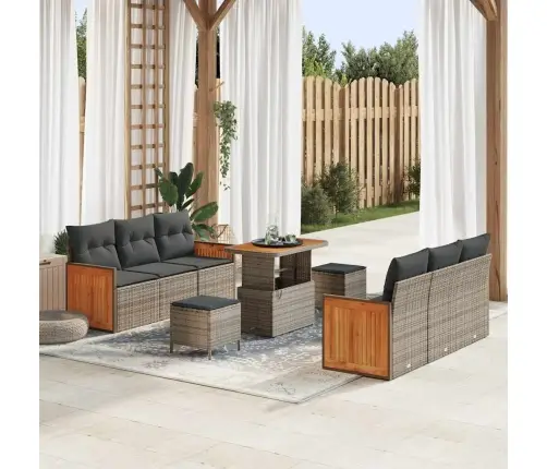 Sodo Sofų Rinkinys Su Pagalve 11 Pcs Pilka Poliratanas