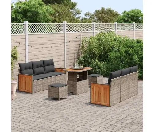 Sodo Sofų Rinkinys Su Pagalve 11 Pcs Pilka Poliratanas