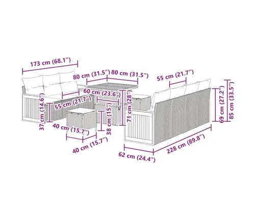Sodo Sofų Rinkinys 10 Pcs Juoda Ir Ruda Poliratanas