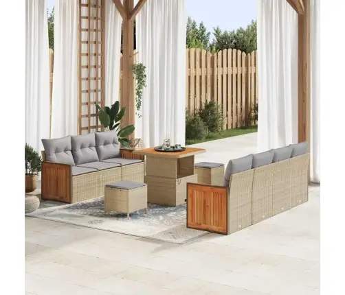 10 Daļu Dārza Dīvānu Komplekts Ar Spilveniem Bēša Poli Rotangpalma Akācija Vidaxl