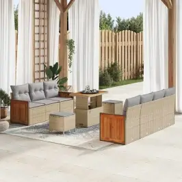 Sodo Sofų Rinkinys 10 Pcs Bežinė Ir Šviesiai Pilka