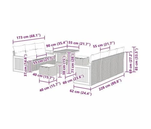 Sodo Sofų Rinkinys 10 Pcs Bežinė Ir Šviesiai Pilka