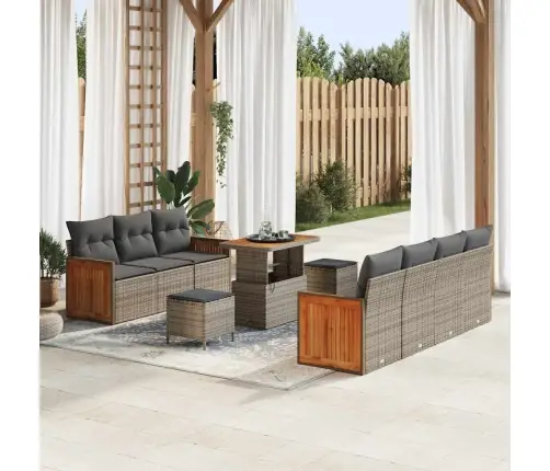 Dārza Dīvānu Komplekts 10 Pcs Pelēka 90 X 55 X 71 Cm Poliratāns Vidaxl