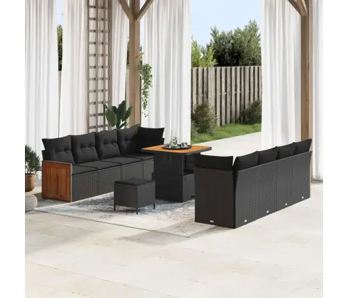 Sodo Sofų Rinkinys Su Pagalve 12 Pcs Juoda Poliratanas