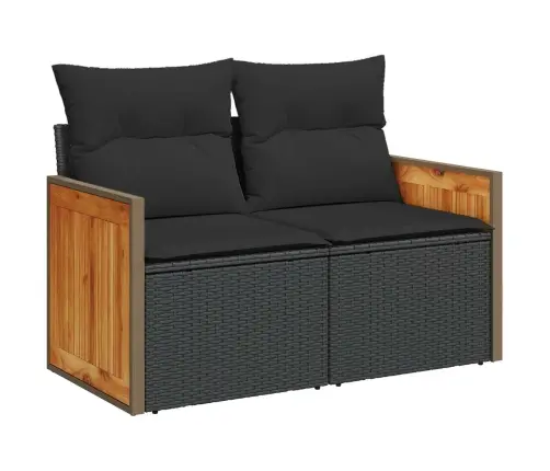 Sodo Sofų Rinkinys Su Pagalve 12 Pcs Juoda Poliratanas