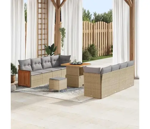 11 Daļu Dārza Dīvānu Komplekts Ar Spilveniem Bēšs Poli Rotangpalma Akācijas Vidaxl