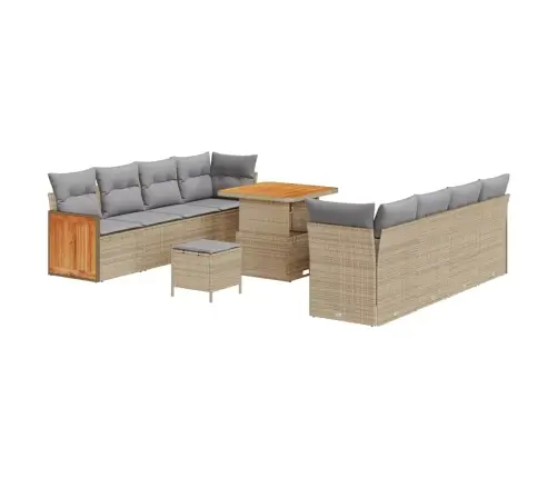 11 Daļu Dārza Dīvānu Komplekts Ar Spilveniem Bēšs Poli Rotangpalma Akācijas Vidaxl