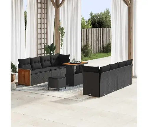 11 Gabalu Dārza Dīvānu Komplekts Ar Spilveniem Melnā Poli Rotangpalmas Akācijā Vidaxl