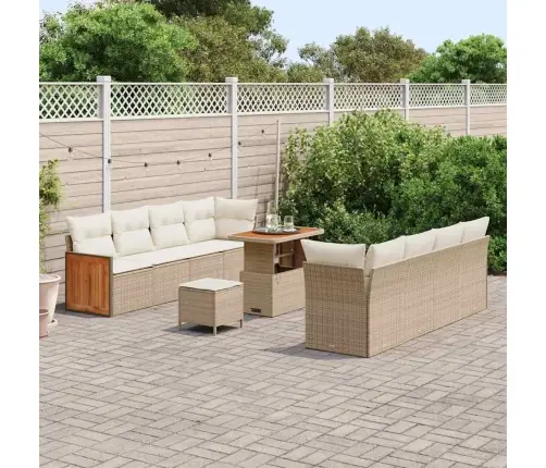 11 Daļu Dārza Dīvānu Komplekts Ar Spilveniem Bēšs Poliratanas Akācija Vidaxl