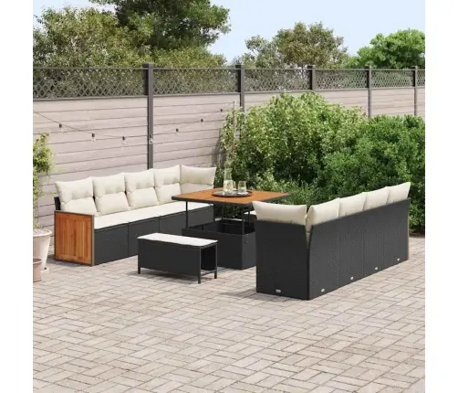 11 Daļu Dārza Dīvānu Komplekts Ar Spilveniem, Melns Poli Rotangpalmas Akācija. Vidaxl