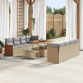 Dārza Dīvānu Komplekts 11 Pcs Bēša 100 X 100 X 71 Cm Poliratāns Vidaxl