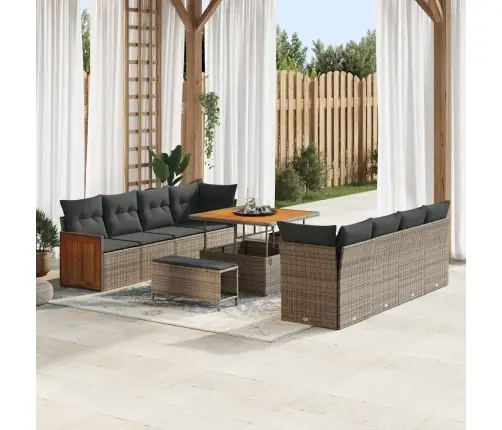 11 Gab. Dārza Dīvānu Komplekts Ar Spilveniem Pelēks Poli Rotangpalma Akācija Vidaxl