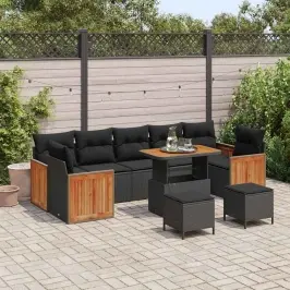 Dārza Dīvānu Komplekts 10 Pcs Melna 90 X 55 X 71 Cm Poliratāns Vidaxl