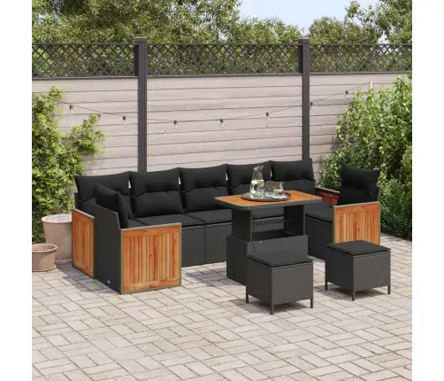 10 Daļu Dārza Dīvānu Komplekts Ar Spilveniem Melns Polietilēna Rotangpalma Akācija Vidaxl