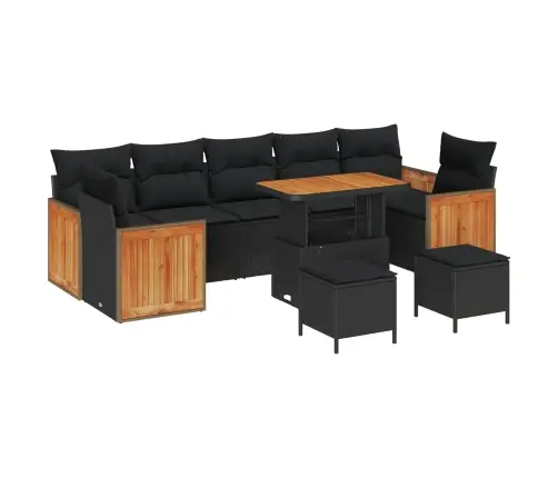 10 Daļu Dārza Dīvānu Komplekts Ar Spilveniem Melns Polietilēna Rotangpalma Akācija Vidaxl