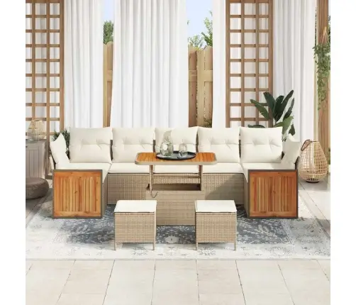 10 Daļu Dārza Dīvānu Komplekts Ar Spilveniem Bēšs Polietilēna Rotangpalma Akācija Vidaxl