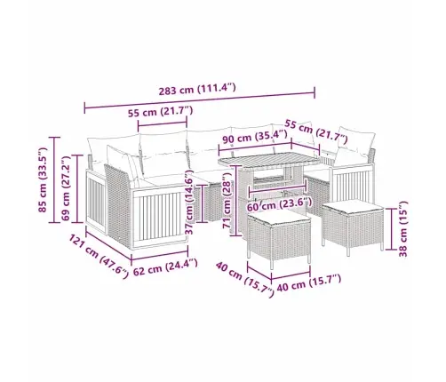 10 Daļu Dārza Dīvānu Komplekts Ar Spilveniem Bēšs Polietilēna Rotangpalma Akācija Vidaxl