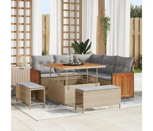 Dārza Dīvānu Komplekts 8 Pcs Bēšs Un Gaiši Pelēks Poliratāns Vidaxl