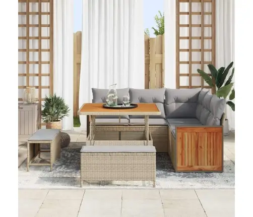 Dārza Dīvānu Komplekts 8 Pcs Bēšs Un Gaiši Pelēks Poliratāns Vidaxl