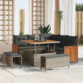 Sodo Sofų Rinkinys 8 Pcs Pilka Tamsiai Pilka Poliratanas