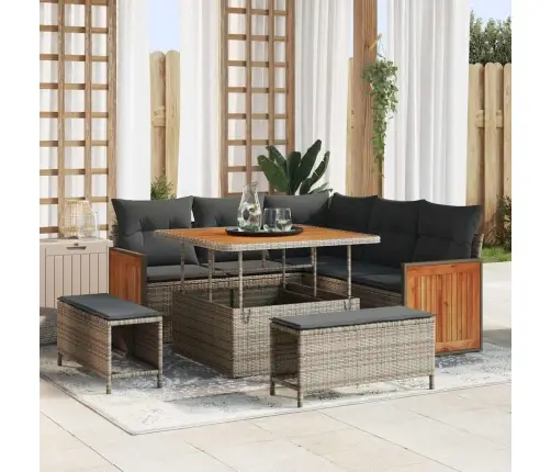 Sodo Sofų Rinkinys 8 Pcs Pilka Tamsiai Pilka Poliratanas