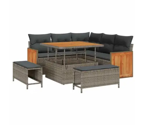 Sodo Sofų Rinkinys 8 Pcs Pilka Tamsiai Pilka Poliratanas