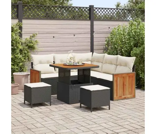 8 Gabalu Dārza Dīvānu Komplekts Ar Spilveniem Melns Poli Rotangpalma Akācija Vidaxl 8 Gabalu Dārza Dīvānu Komplekts Ar Spilveniem Melns Poli Rotangpalma Akācija Vidaxl