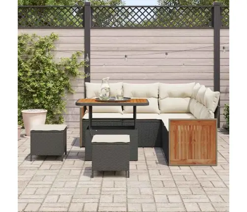 8 Daļu Dārza Dīvānu Komplekts Ar Spilveniem Melns Poli Ratan Akācija Vidaxl