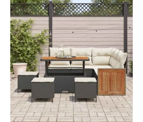 9 Daļu Dārza Dīvānu Komplekts Ar Spilveniem Melnā Poli Rotangpalma Akācija Vidaxl