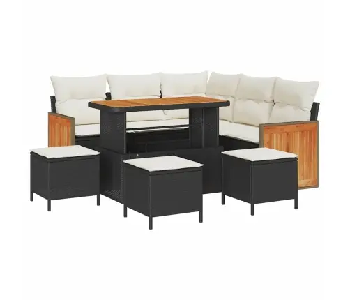 9 Daļu Dārza Dīvānu Komplekts Ar Spilveniem Melnā Poli Rotangpalma Akācija Vidaxl