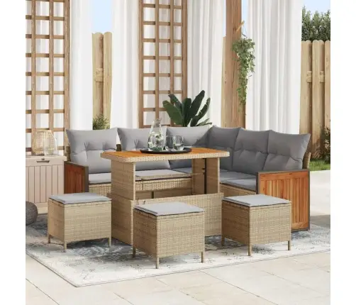 Sodo Sofų Rinkinys 9 Pcs Bežinė Ir Šviesiai Pilka Poliratanas