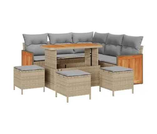 Sodo Sofų Rinkinys 9 Pcs Bežinė Ir Šviesiai Pilka Poliratanas