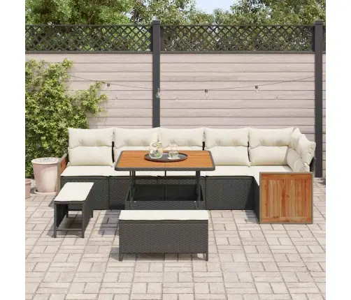 Sodo Sofų Rinkinys 9 Pcs Juoda Ir Kreminė Poliratanas