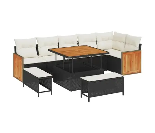 Sodo Sofų Rinkinys 9 Pcs Juoda Ir Kreminė Poliratanas