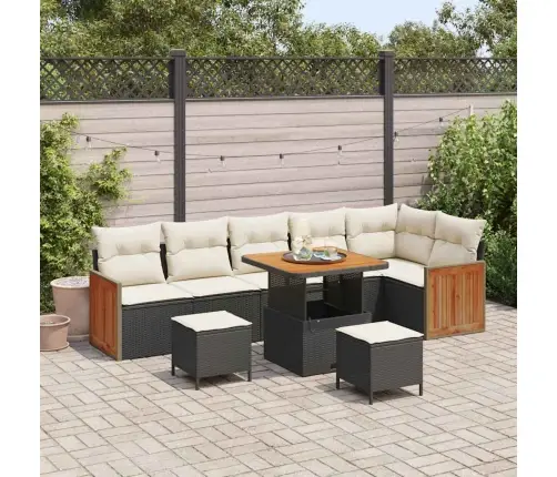 9 Daļu Dārza Dīvānu Komplekts Ar Spilveniem Melnā Poli Rotangpalmas Akācijas Vidaxl