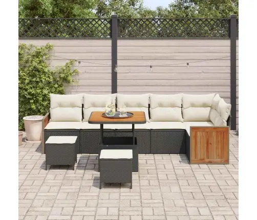 9 Daļu Dārza Dīvānu Komplekts Ar Spilveniem Melnā Poli Rotangpalmas Akācijas Vidaxl